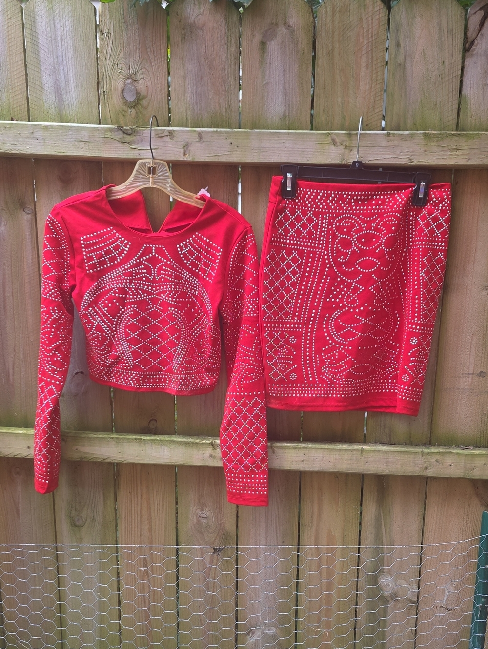 Red Embellished Women's Skirt Set